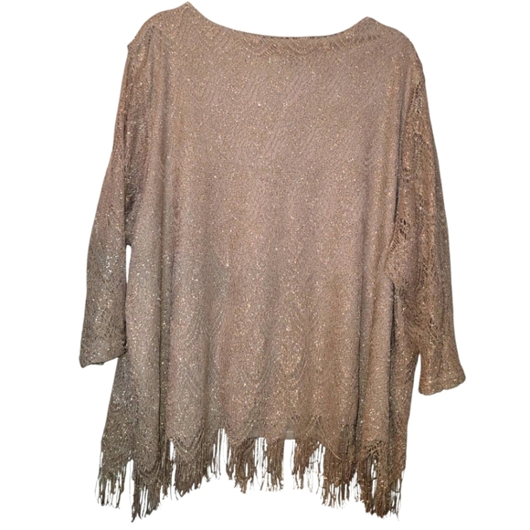 3X CATHERINES Gold Metallic Scalloped Lined Lace Shimmering Fringe Hem Party Top - Picture 3 of 4